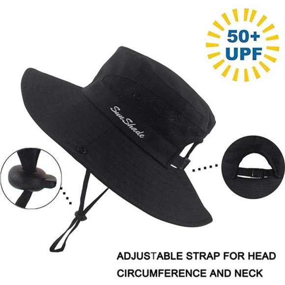 WOMENS Ponytail Sun Hat UV Protection Mesh Foldable Wide Brim Beach Fishing Hat - Picture 4 of 7